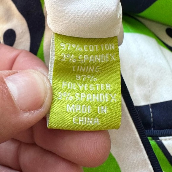 Elizabeth McKay Green White and Navy Printed Cotton Mini Skirt Sz 2 - Picture 8 of 9